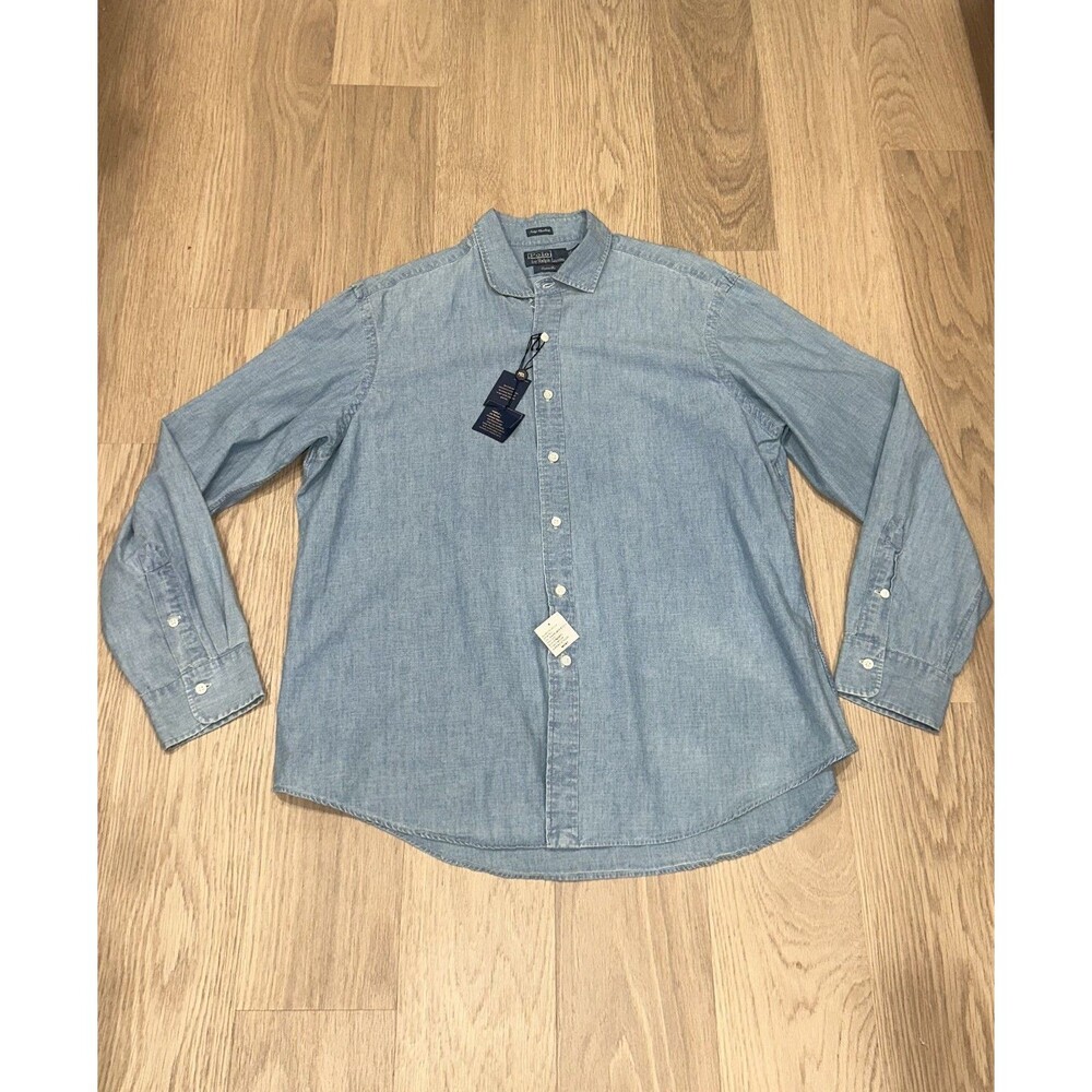 NWT Polo Ralph Lauren Indigo Chambray Custom Fit Mens Shirt XXL Light Blue